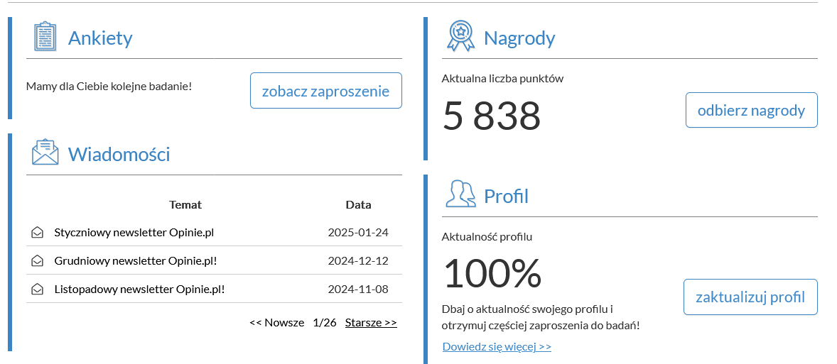 Główny panel użytkownika