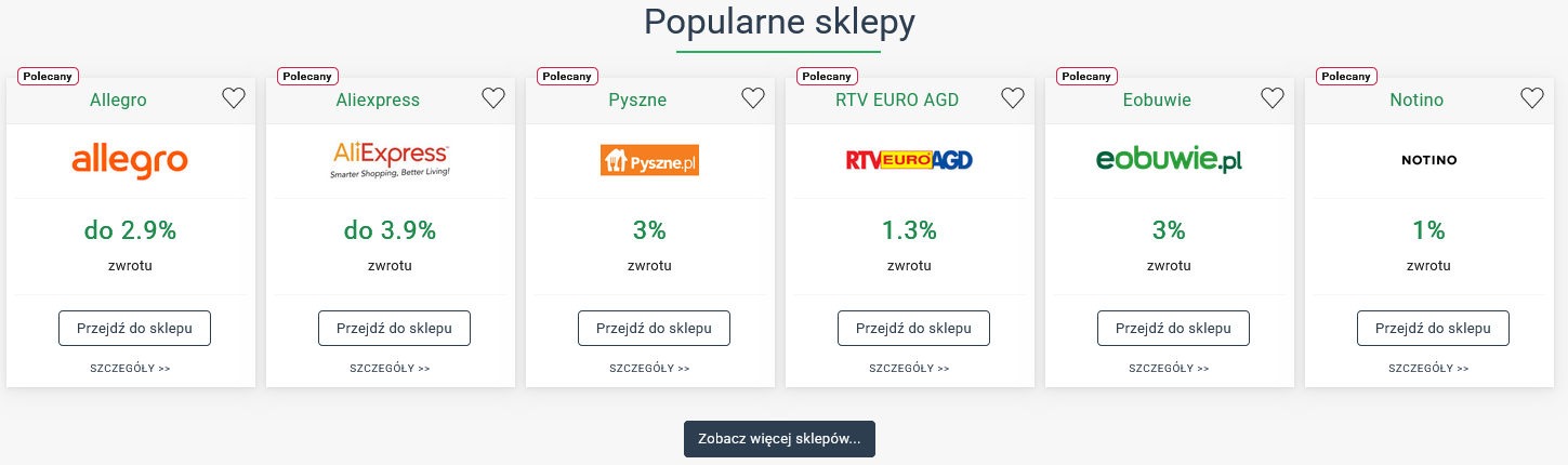 Popularne sklepy ze zwrotem pieniędzy w aplikacji CashGOback Popularne sklepy ze zwrotem pieniędzy w aplikacji CashGOback
