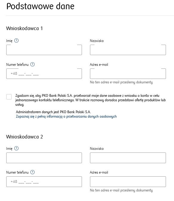 Dalsza część wniosku z danymi podstawowymi Wnioskodawcy 1 i 2