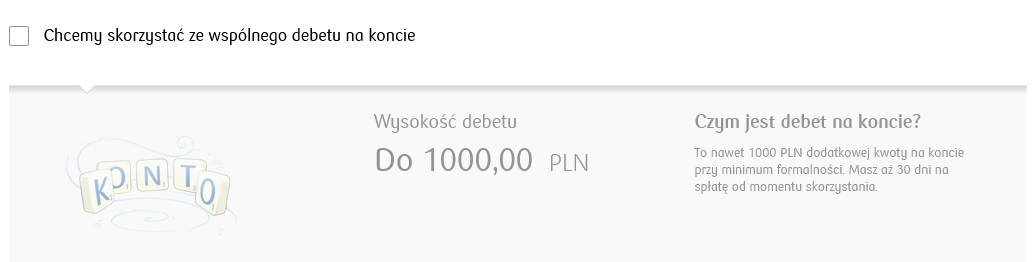 Opcja skorzystania ze wspólnego debetu na koncie